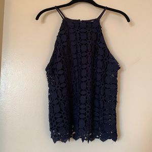 Navy Blue Tank with Floral Overlay